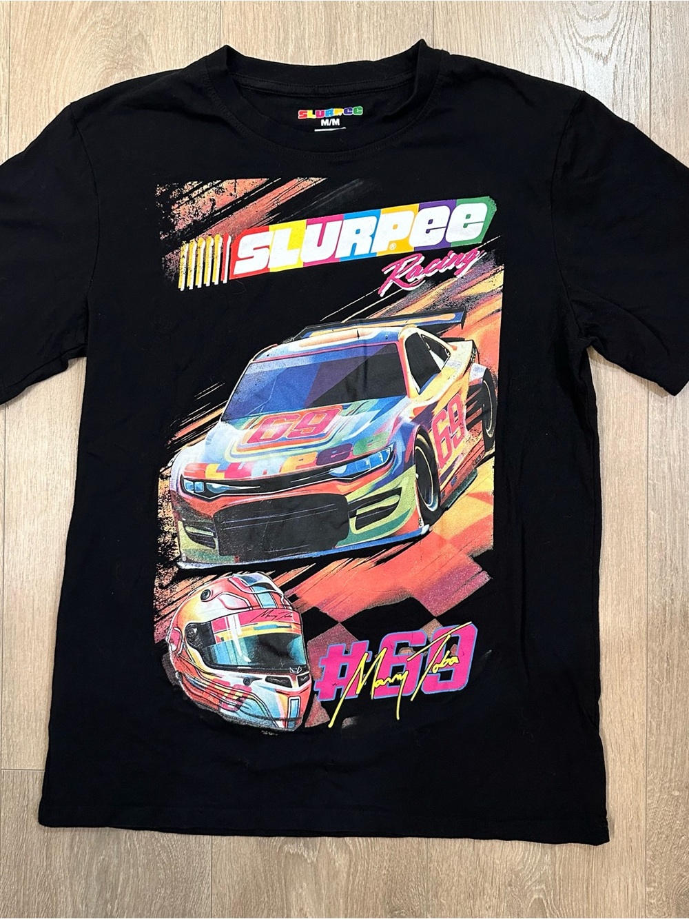 RARE Slurpee Racing T-Shirt Neon Race Car AOP Graphic Tee #69 Men’s Size Medium